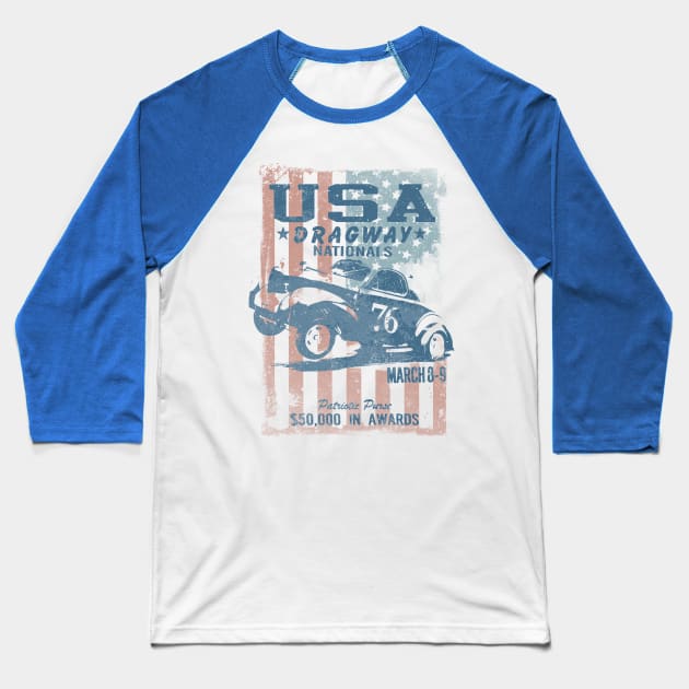 USA Dragway Baseball T-Shirt by teepublickalt69